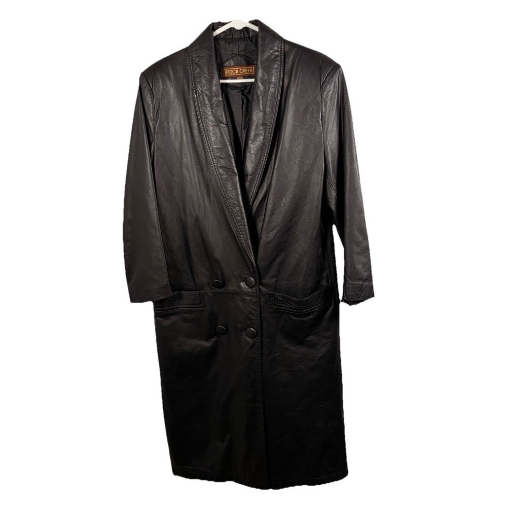 Vintage 90s Rock Creek Black Leather Trench Coat Women S Matrix Mob Wife‎ Grunge